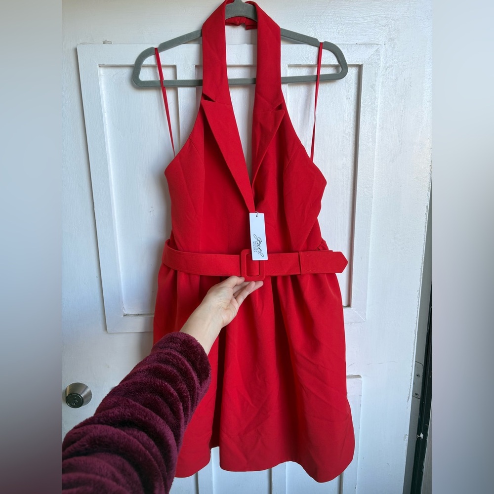 New with tags size 16 Jewel Badgley Mischka Red Halter Dress